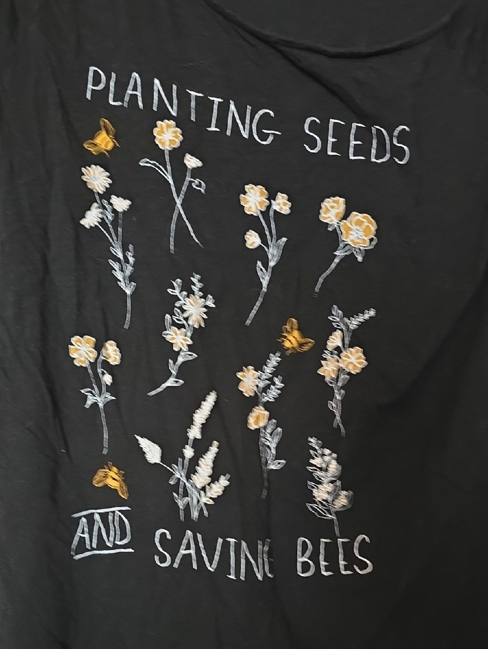 Black Floral Off The Shoulder 'Planting Seeds and Saving Bees' Tee - Picture 2 of 3